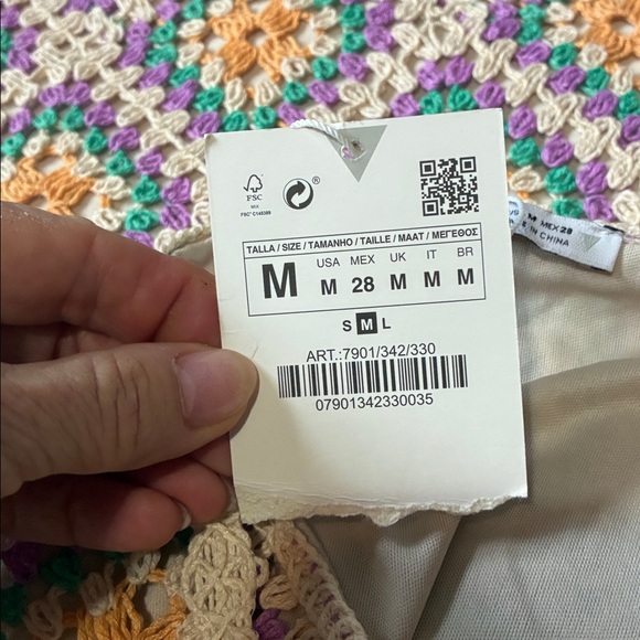 Zara Crocheted Mini Dress Granny square Size M NWT Lined Boho Beach Festival - Picture 9 of 11